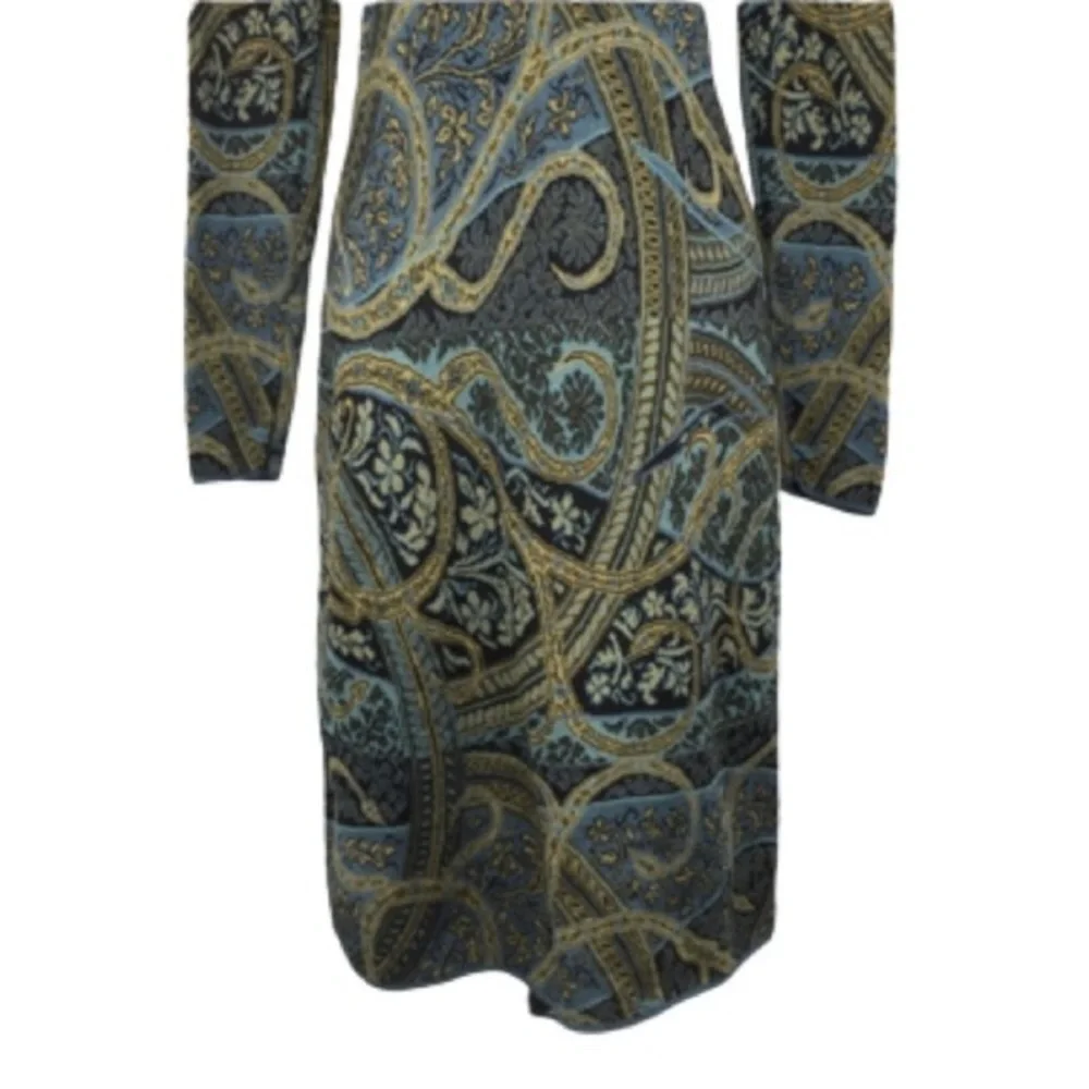 Peruvian Connection Kashmiri Paisley Sweater Dress Size M Green Pima Cotton - Picture 9 of 13